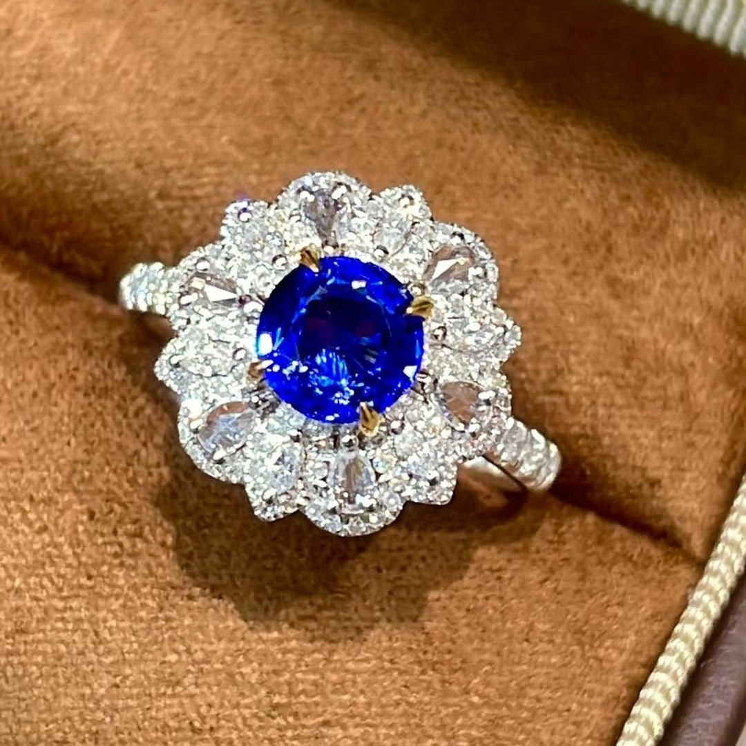 14k Gold 1.55 Ct Natural Sapphire & Diamond Ring - 5