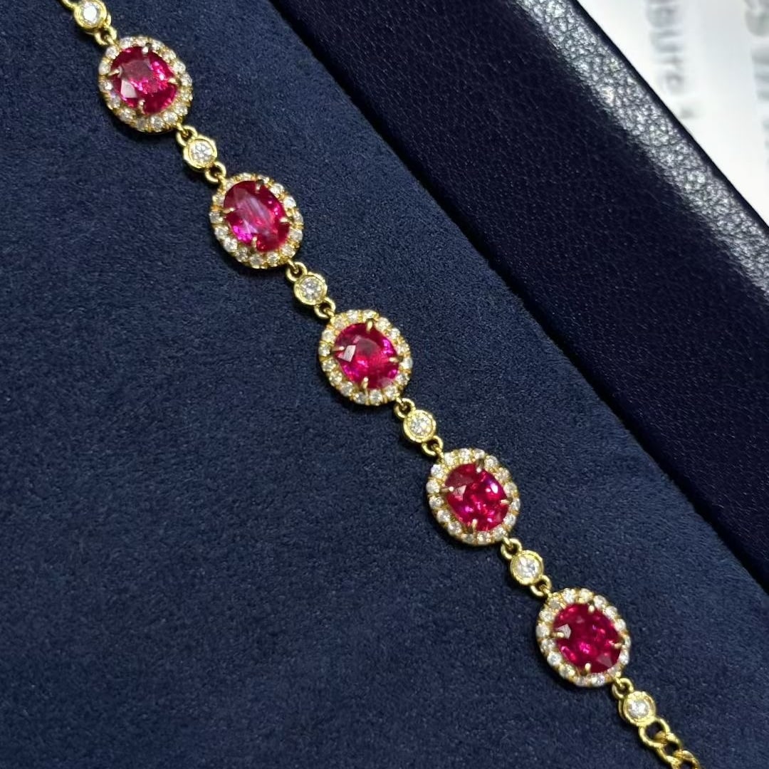 14k Gold 2 Ct Natural Ruby & Diamond Bracelet - 6
