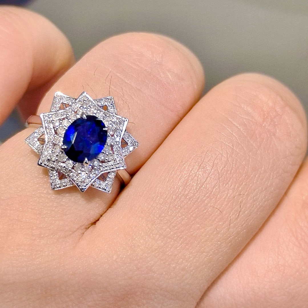 14k Gold 1.65 Ctw Natural Sapphire & Diamond Ring - 2