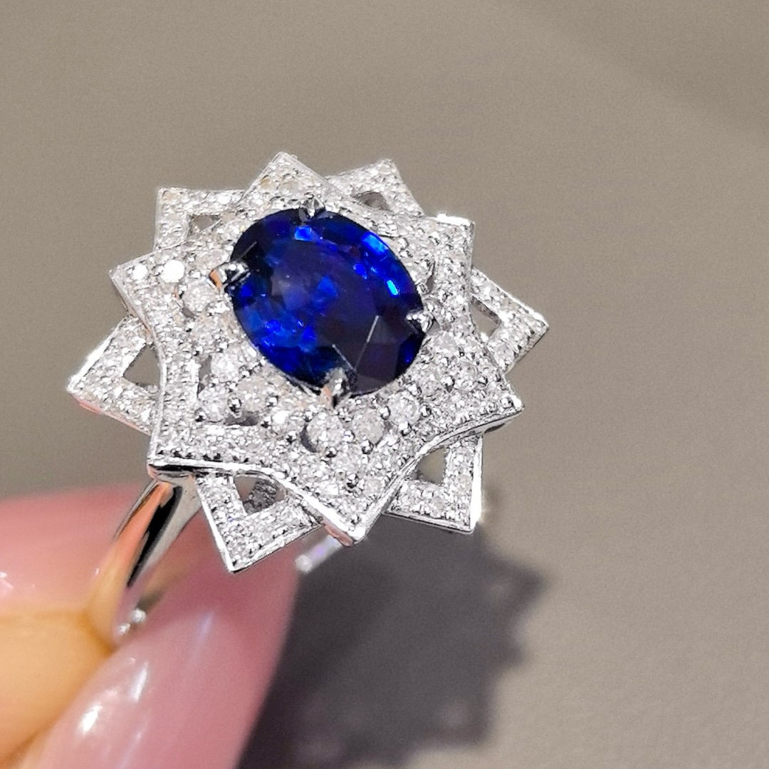 14k Gold 1.65 Ctw Natural Sapphire & Diamond Ring - 5