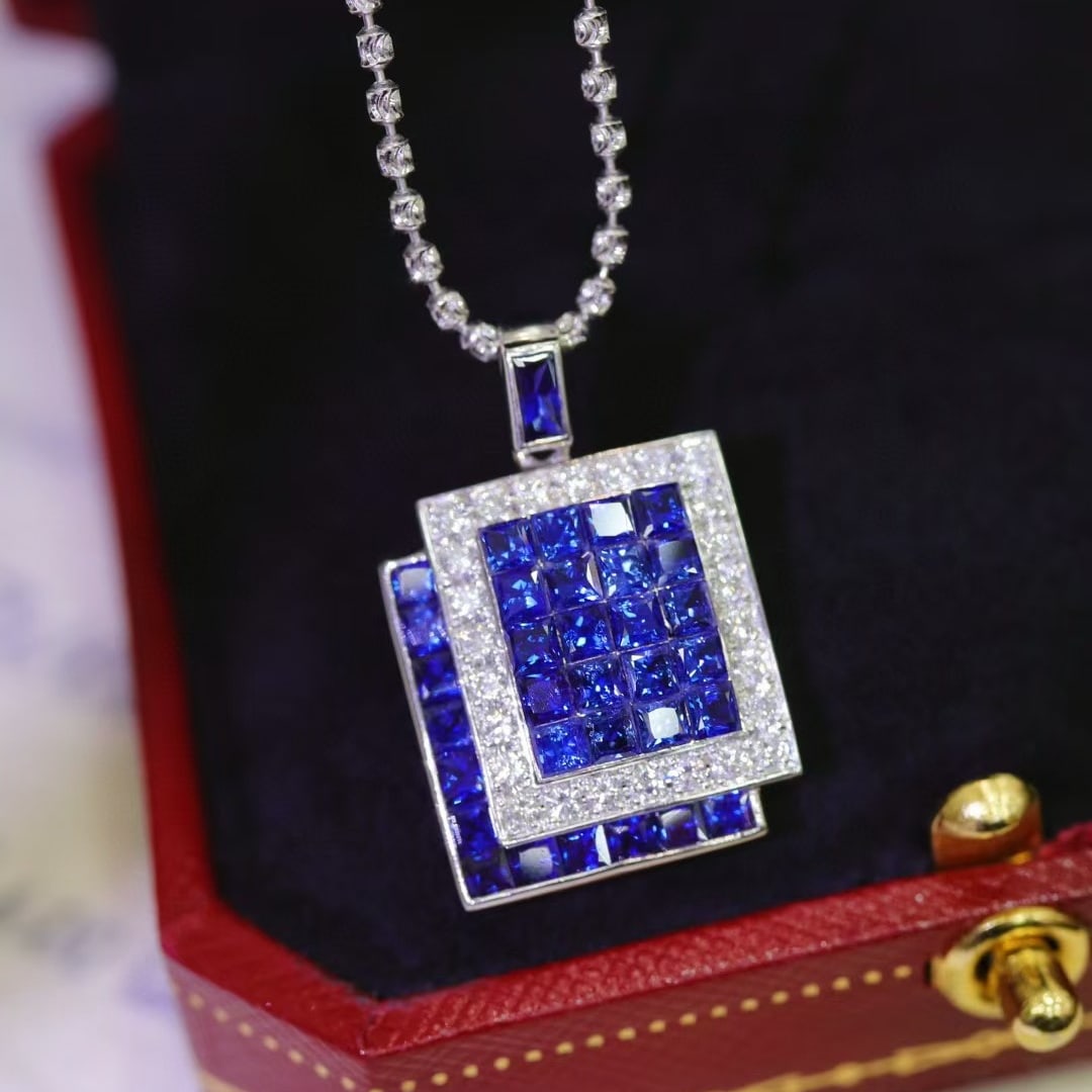 14k Gold 2.55 Ctw Natural Sapphire & Diamond Pendant( Without Chain ): Ref:231036404 // gold content:14k gold // main gemstone:sapphire // shape:square // carat weight:2. 2ct // color:blue // treatment:natural // // adjacent gemstone 2 : diamond // shape:round // carat