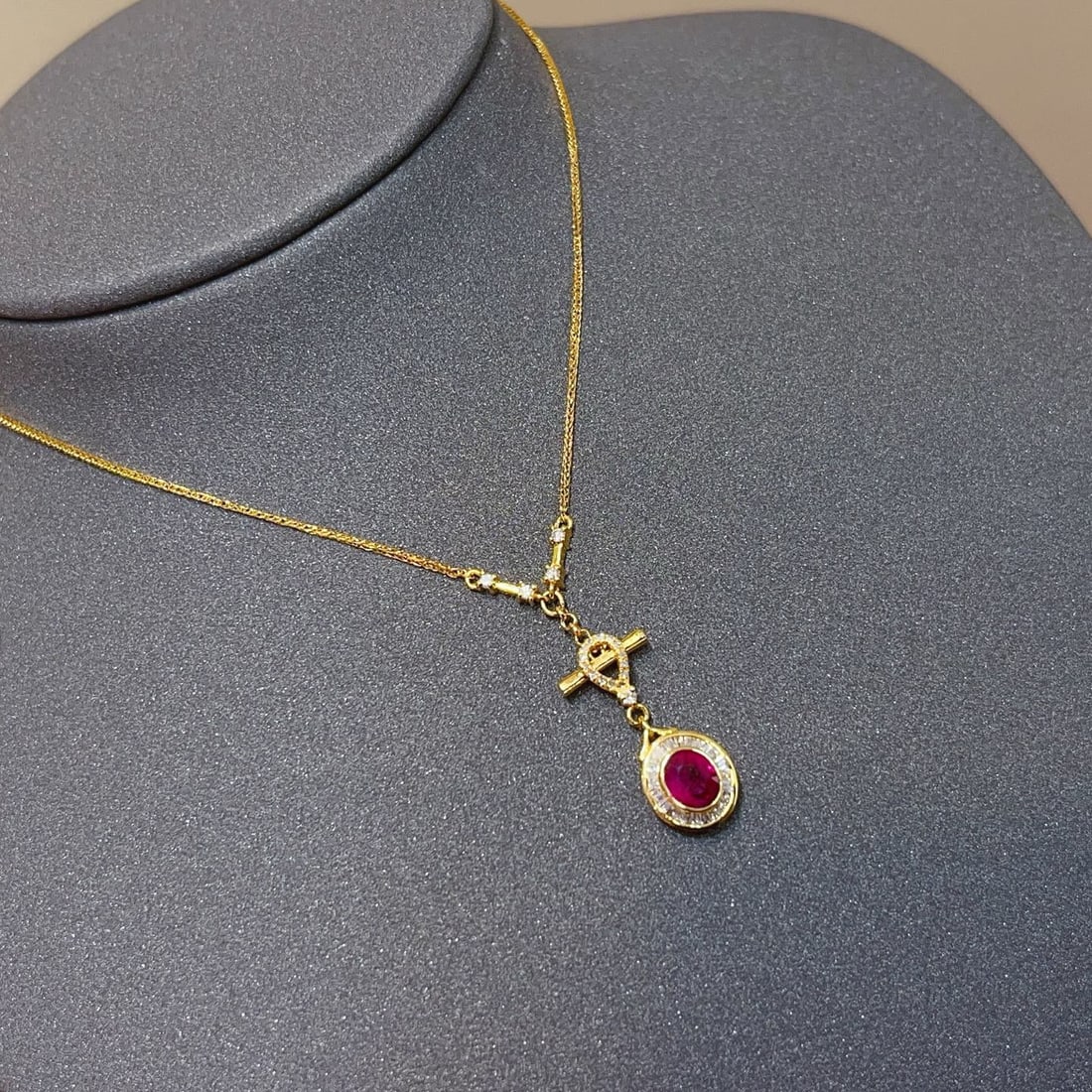 14k Gold 0.60 Ct Natural Ruby & Diamond Necklace - 6