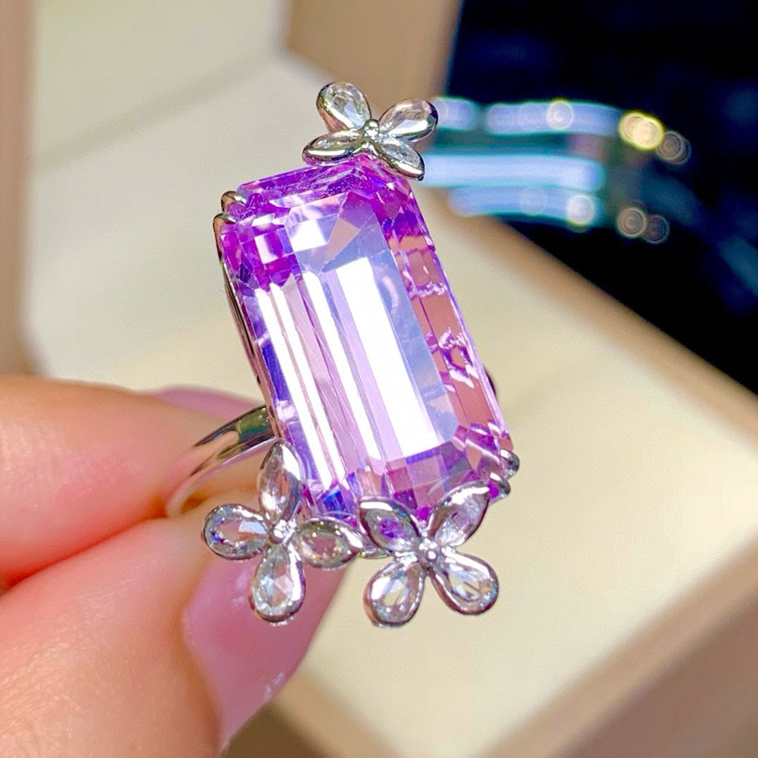 14k Gold 16.26 Ct Natural Kunzite & Sapphire Ring - 4