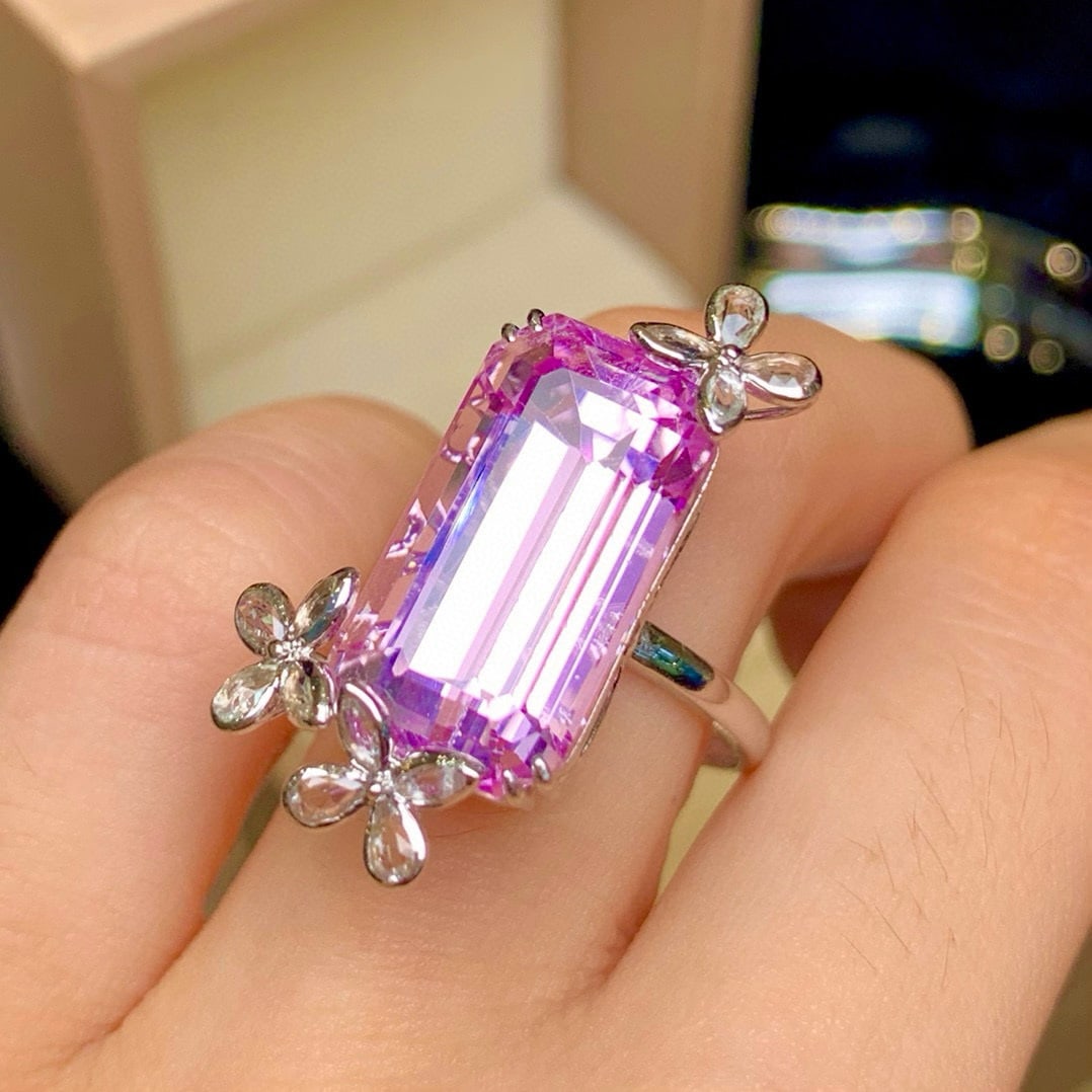 14k Gold 16.26 Ct Natural Kunzite & Sapphire Ring - 5