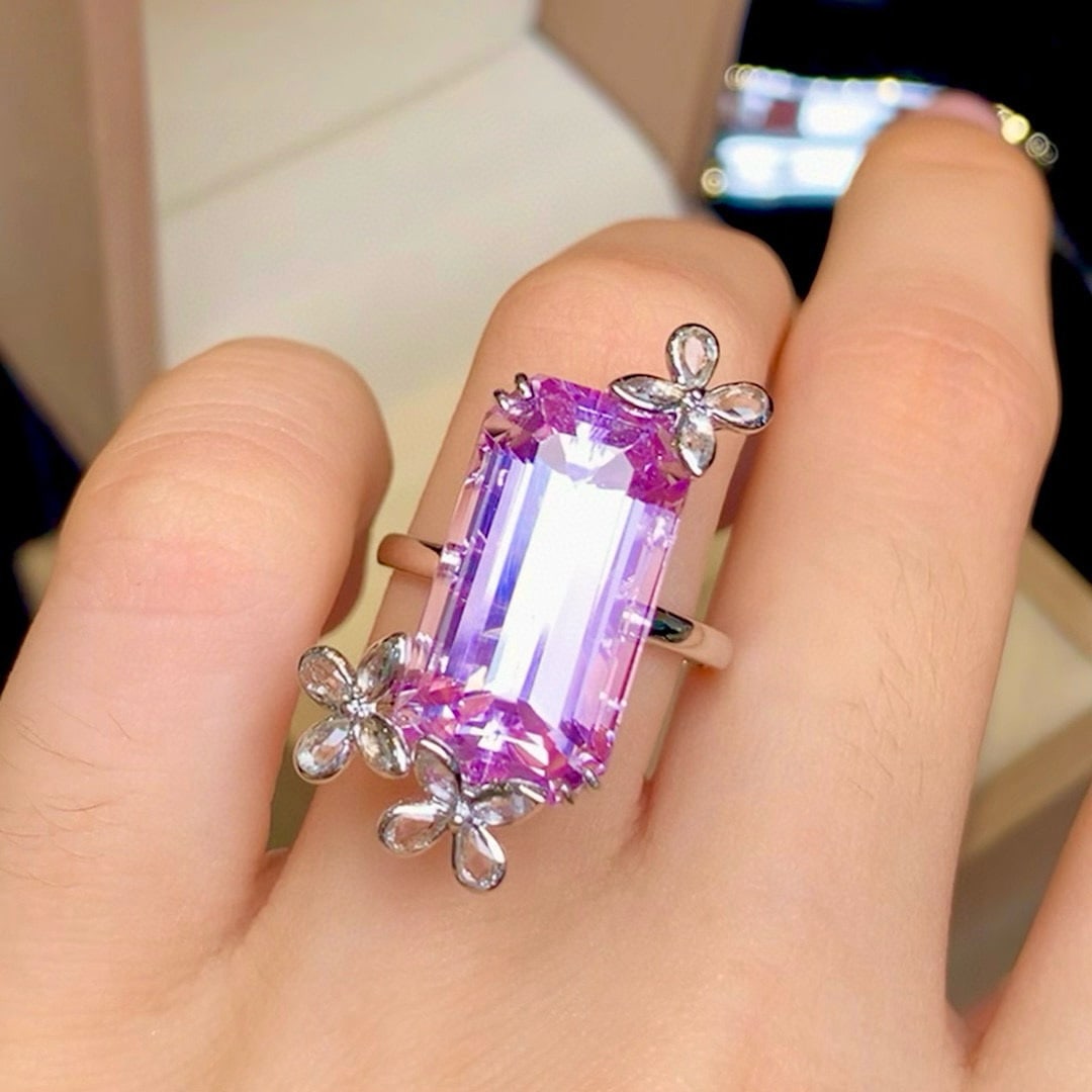 14k Gold 16.26 Ct Natural Kunzite & Sapphire Ring - 6
