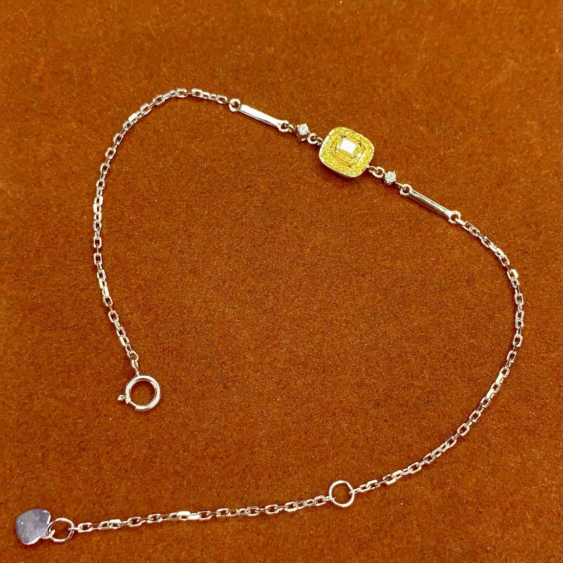 14k Gold 0.2 Ct Natural Yellow Diamond & Diamond Bracelet - 5