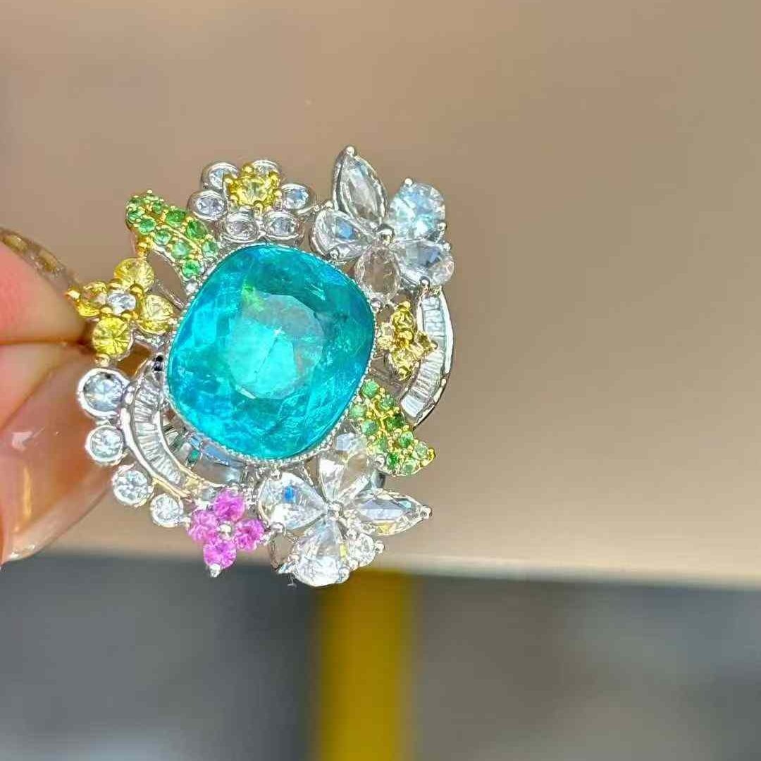 14k Gold 4.31 Ct Natural Paraiba Tourmaline & Diamond Ring (1 of 7)