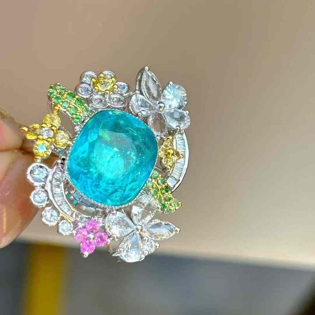 14k Gold 4.31 Ct Natural Paraiba Tourmaline & Diamond Ring - 3