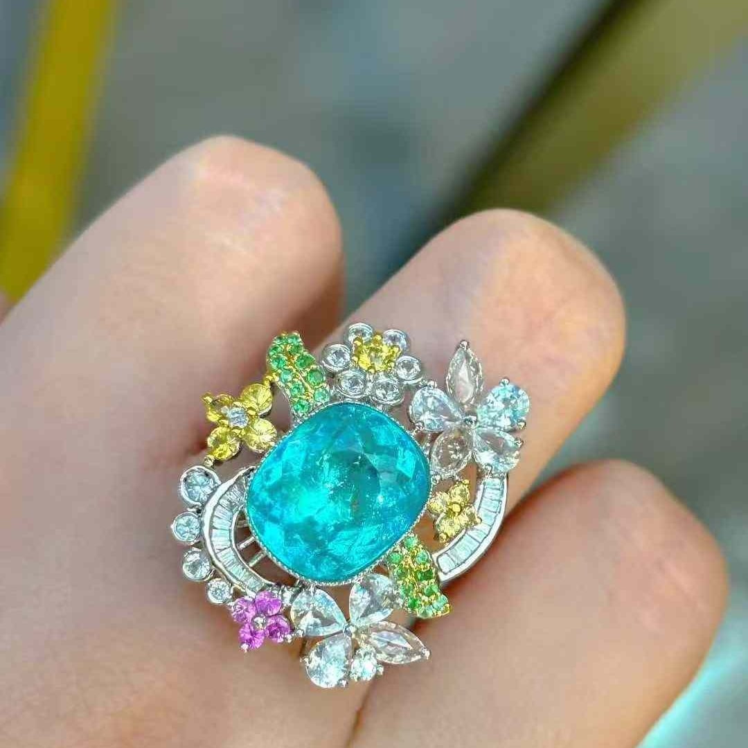 14k Gold 4.31 Ct Natural Paraiba Tourmaline & Diamond Ring - 4