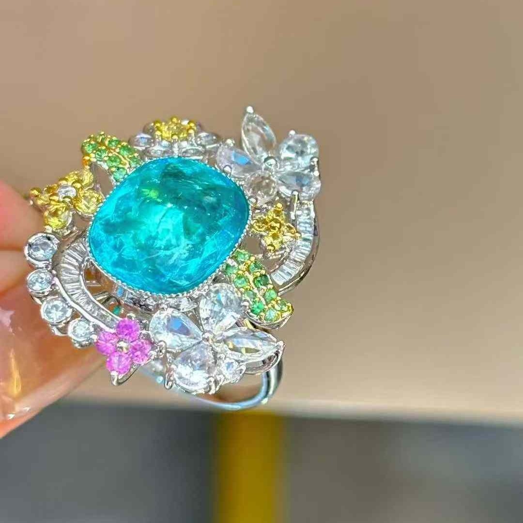 14k Gold 4.31 Ct Natural Paraiba Tourmaline & Diamond Ring - 5
