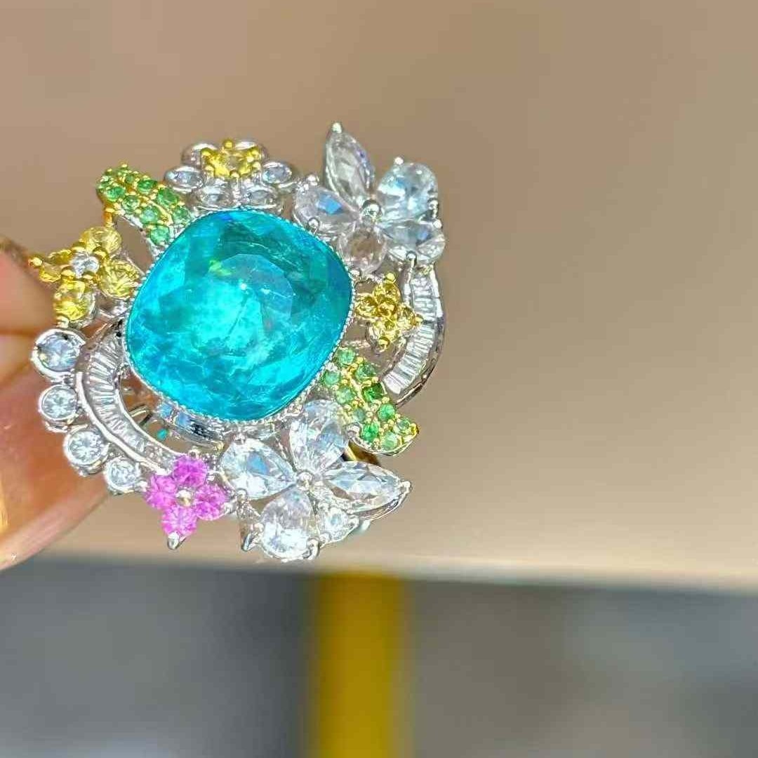 14k Gold 4.31 Ct Natural Paraiba Tourmaline & Diamond Ring - 6