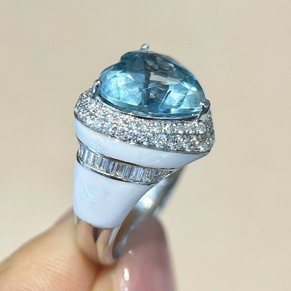 14k Gold 6.52 Ctw Natural Aquamarine & Diamond Ring - 2