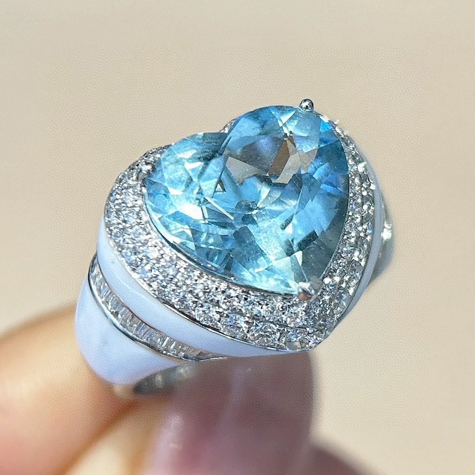 14k Gold 6.52 Ctw Natural Aquamarine & Diamond Ring - 3
