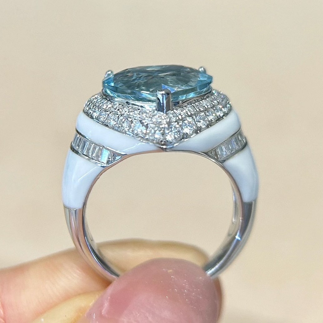 14k Gold 6.52 Ctw Natural Aquamarine & Diamond Ring - 4