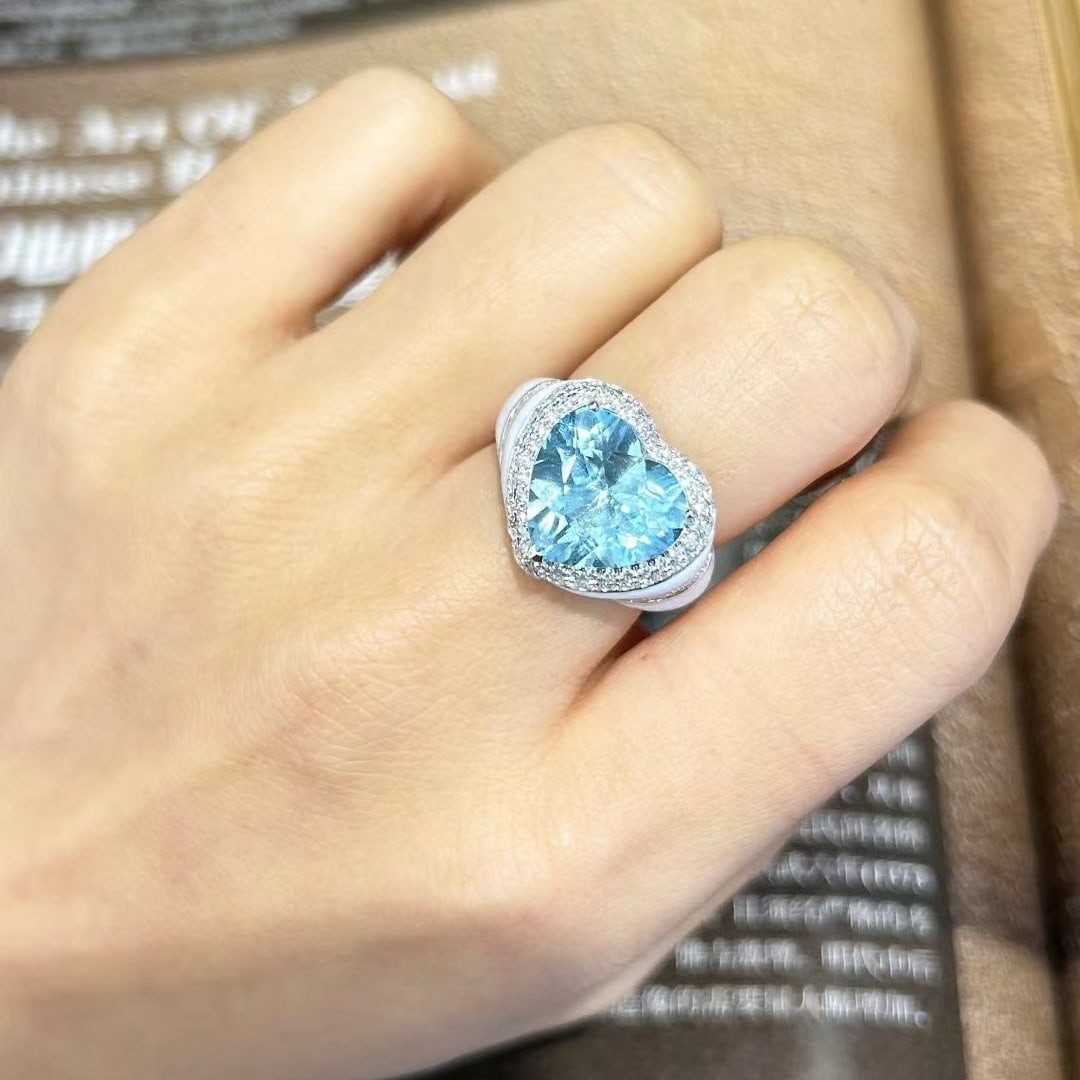 14k Gold 6.52 Ctw Natural Aquamarine & Diamond Ring - 5