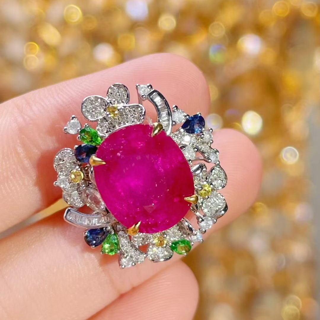 14k Gold 5.65 Ctw Natural Tourmaline & Diamond & Sapphire Ring/pendant( Without Chain ) - 2