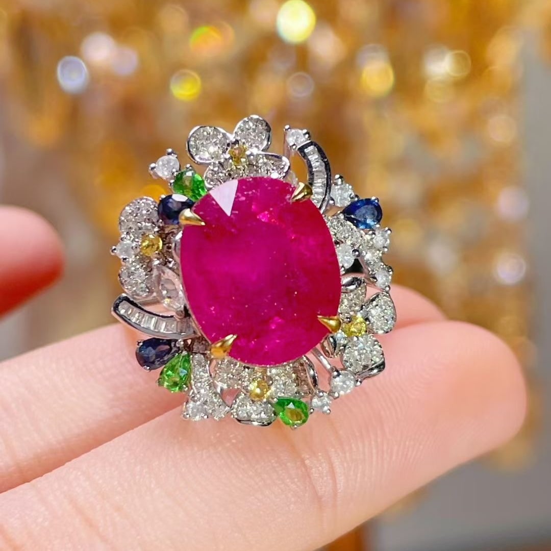 14k Gold 5.65 Ctw Natural Tourmaline & Diamond & Sapphire Ring/pendant( Without Chain ) - 3
