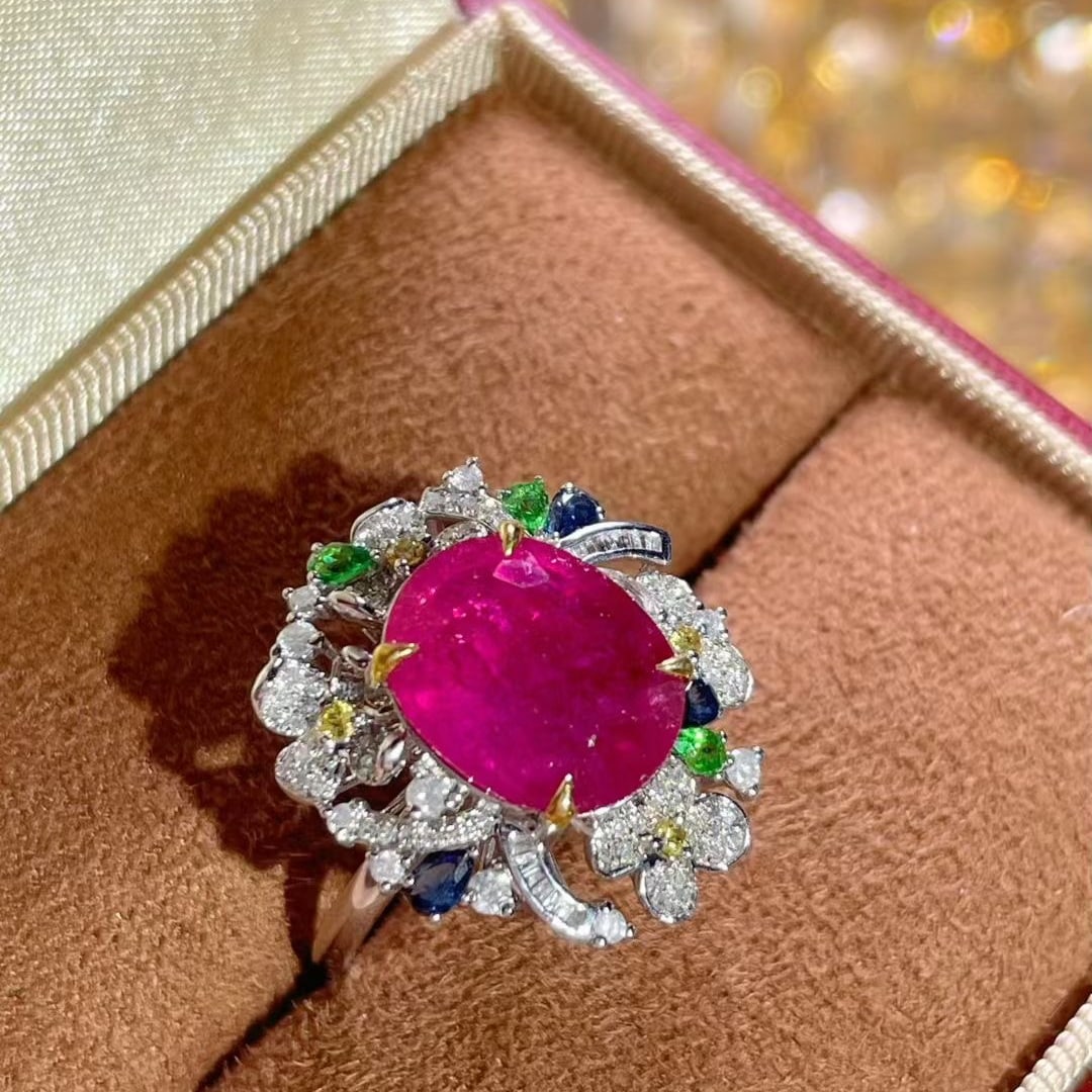 14k Gold 5.65 Ctw Natural Tourmaline & Diamond & Sapphire Ring/pendant( Without Chain ) - 7