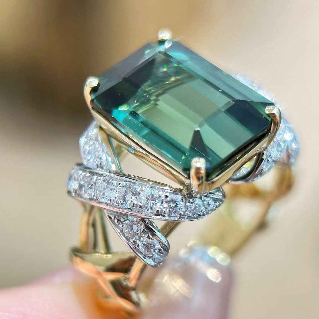14k Gold 8.45 Ctw Natural Tourmaline & Diamond Ring - 2