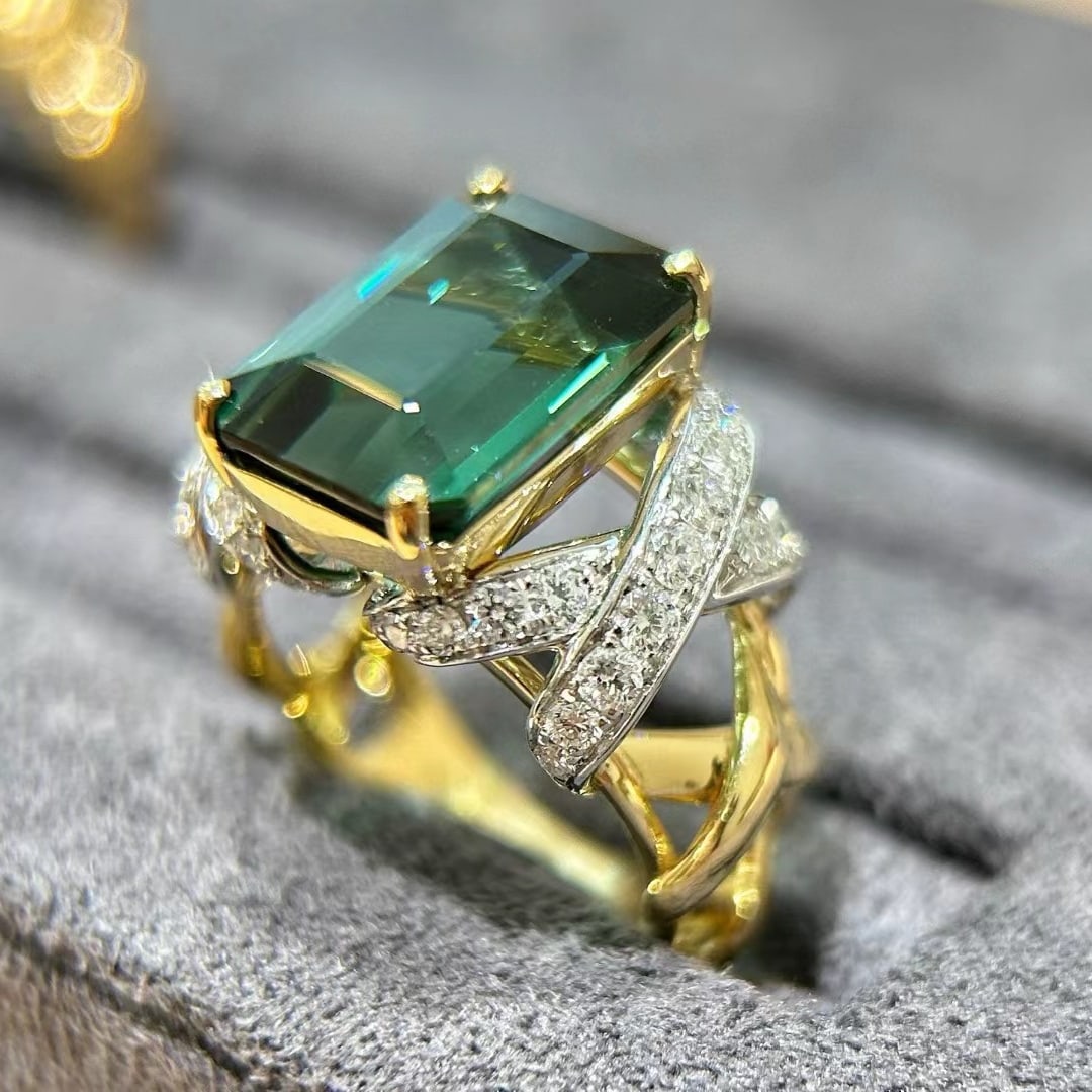 14k Gold 8.45 Ctw Natural Tourmaline & Diamond Ring - 6
