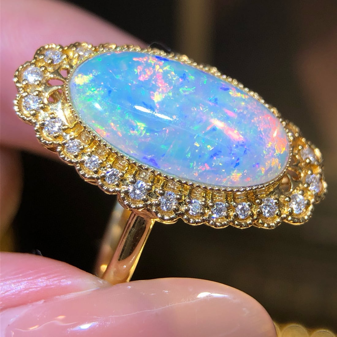 14k Gold 3.94 Ctw Natural Opal & Diamond Ring - 2