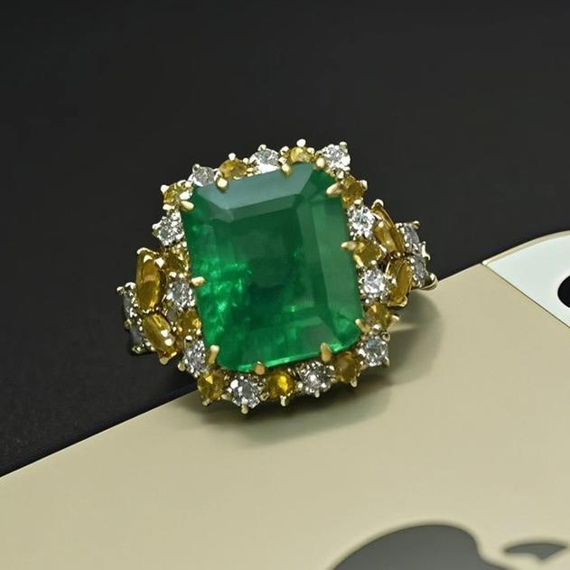 14k Gold 7.64 Ctw Natural Emerald & Diamond Ring - 3