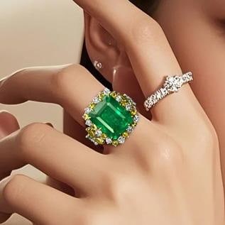 14k Gold 7.64 Ctw Natural Emerald & Diamond Ring - 4