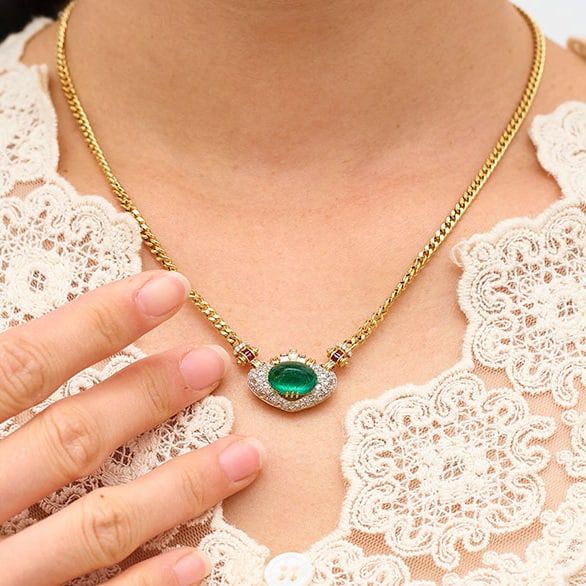 14k Gold 5.03 Ctw Natural Emerald & Diamond Necklace - 2