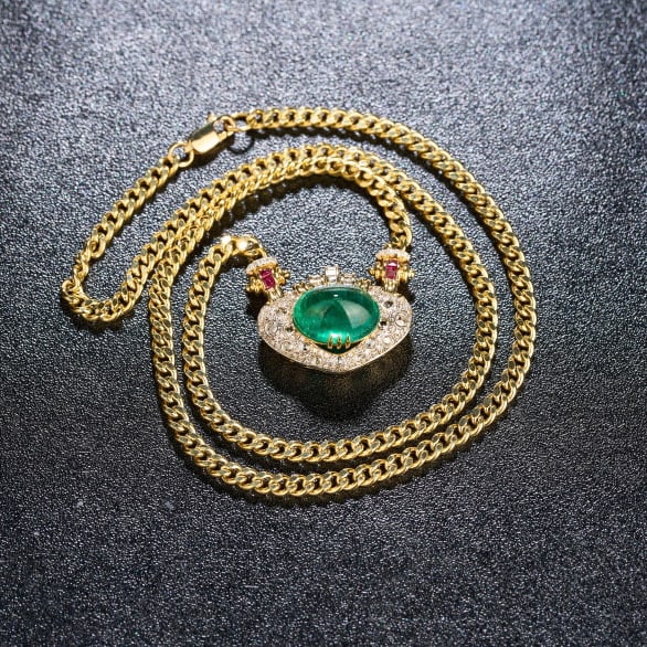 14k Gold 5.03 Ctw Natural Emerald & Diamond Necklace - 3