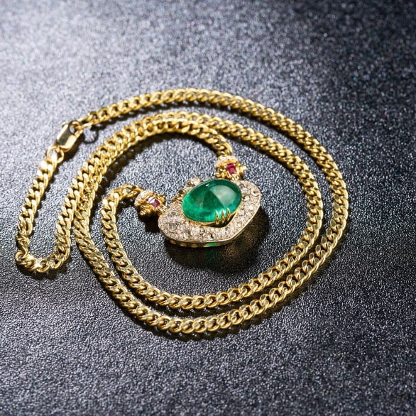 14k Gold 5.03 Ctw Natural Emerald & Diamond Necklace - 4