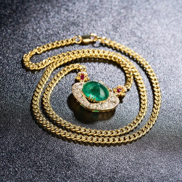 14k Gold 5.03 Ctw Natural Emerald & Diamond Necklace - 5