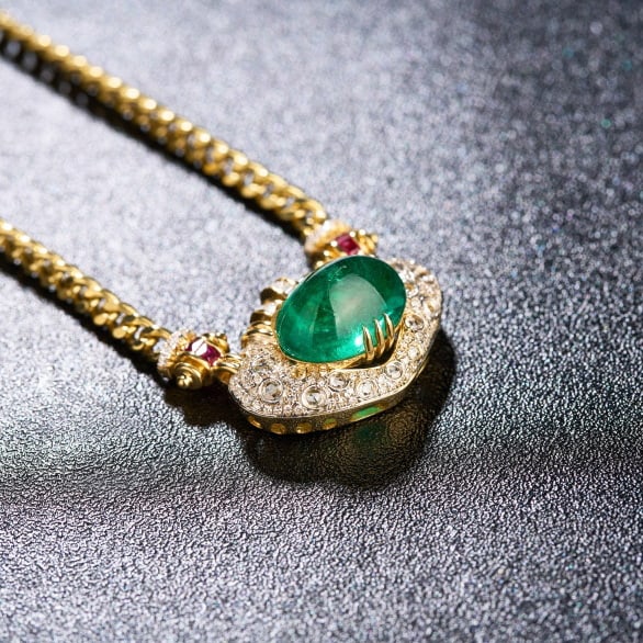 14k Gold 5.03 Ctw Natural Emerald & Diamond Necklace - 6