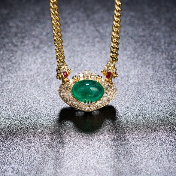 14k Gold 5.03 Ctw Natural Emerald & Diamond Necklace - 8