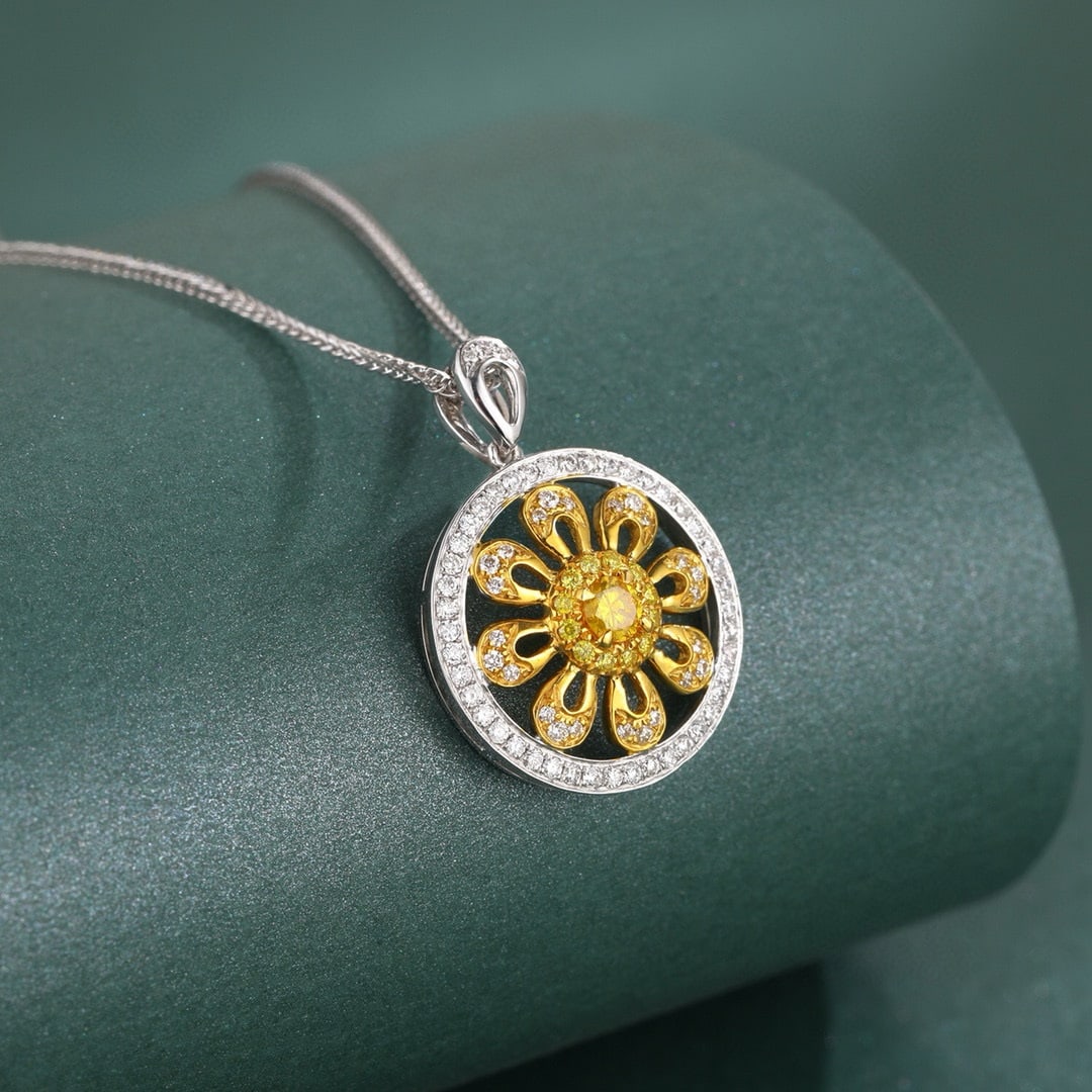 14k Gold 0.07 Ct Natural Yellow Diamond & Diamond Necklace: Ref:231037041 // gold content:14k gold // main gemstone:yellow diamond // shape:round // carat weight:0. 07ct // color:yellow // treatment:natural // cut grade:g // // adjacent gemstone 2 : diamond