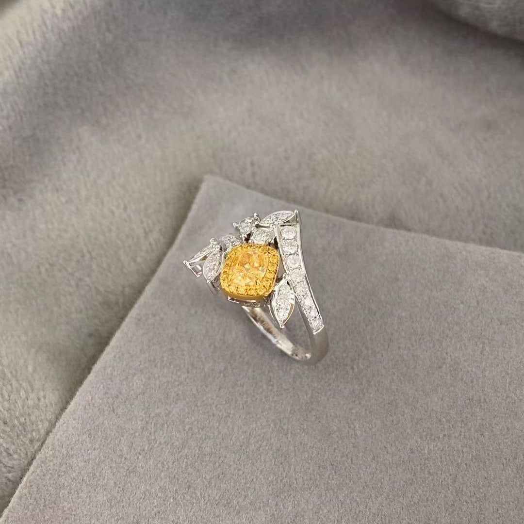 14k Gold 1.13 Ctw Natural Yellow Diamond & Diamond Ring - 3