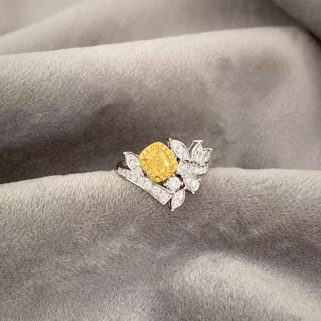 14k Gold 1.13 Ctw Natural Yellow Diamond & Diamond Ring - 4