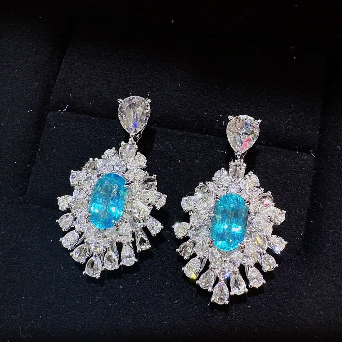 14k Gold 3.12 Ctw Natural Paraiba Tourmaline & Diamond Earrings - 2
