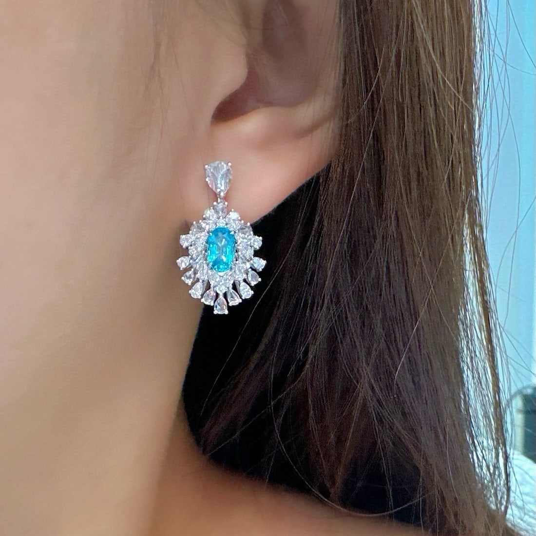 14k Gold 3.12 Ctw Natural Paraiba Tourmaline & Diamond Earrings - 3