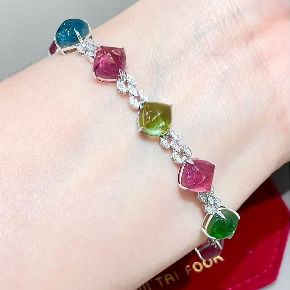 14k Gold 17.68 Ct Natural Tourmaline & Diamond Bracelet - 2