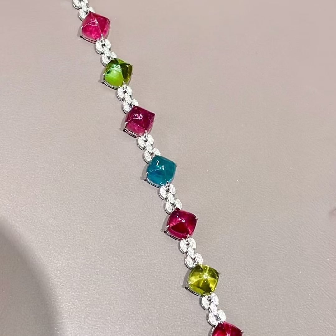 14k Gold 17.68 Ct Natural Tourmaline & Diamond Bracelet - 4