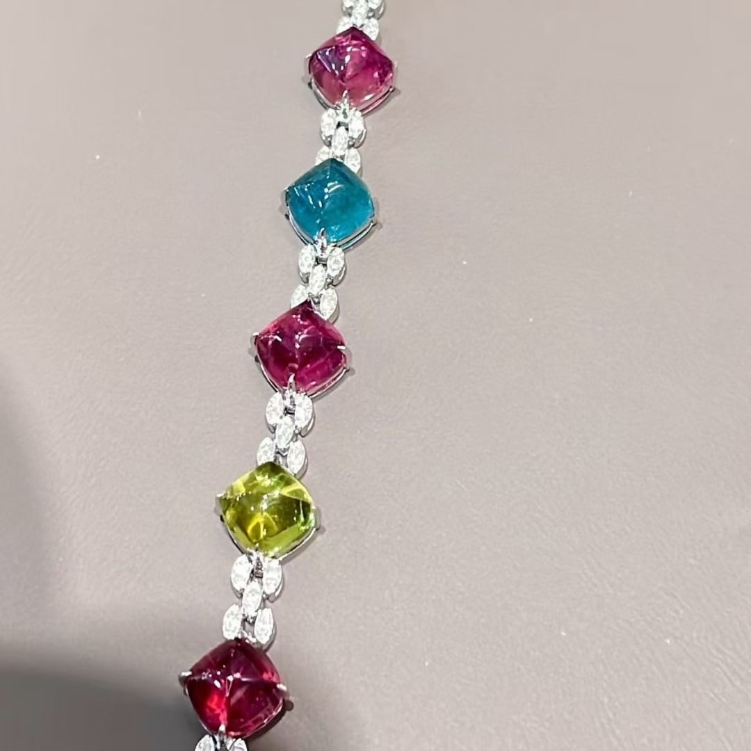 14k Gold 17.68 Ct Natural Tourmaline & Diamond Bracelet - 5