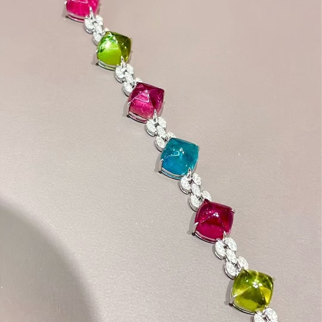 14k Gold 17.68 Ct Natural Tourmaline & Diamond Bracelet - 6