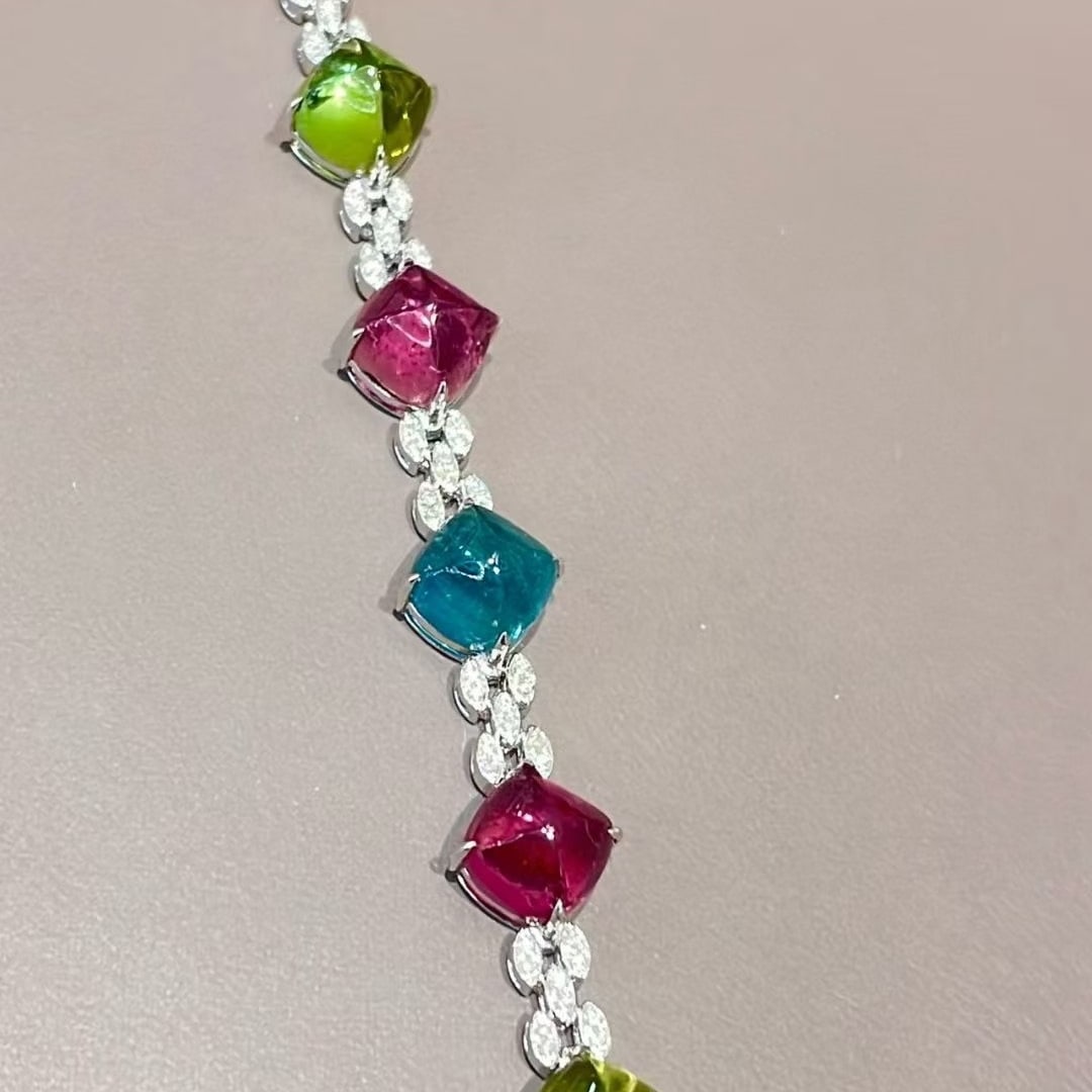 14k Gold 17.68 Ct Natural Tourmaline & Diamond Bracelet - 7