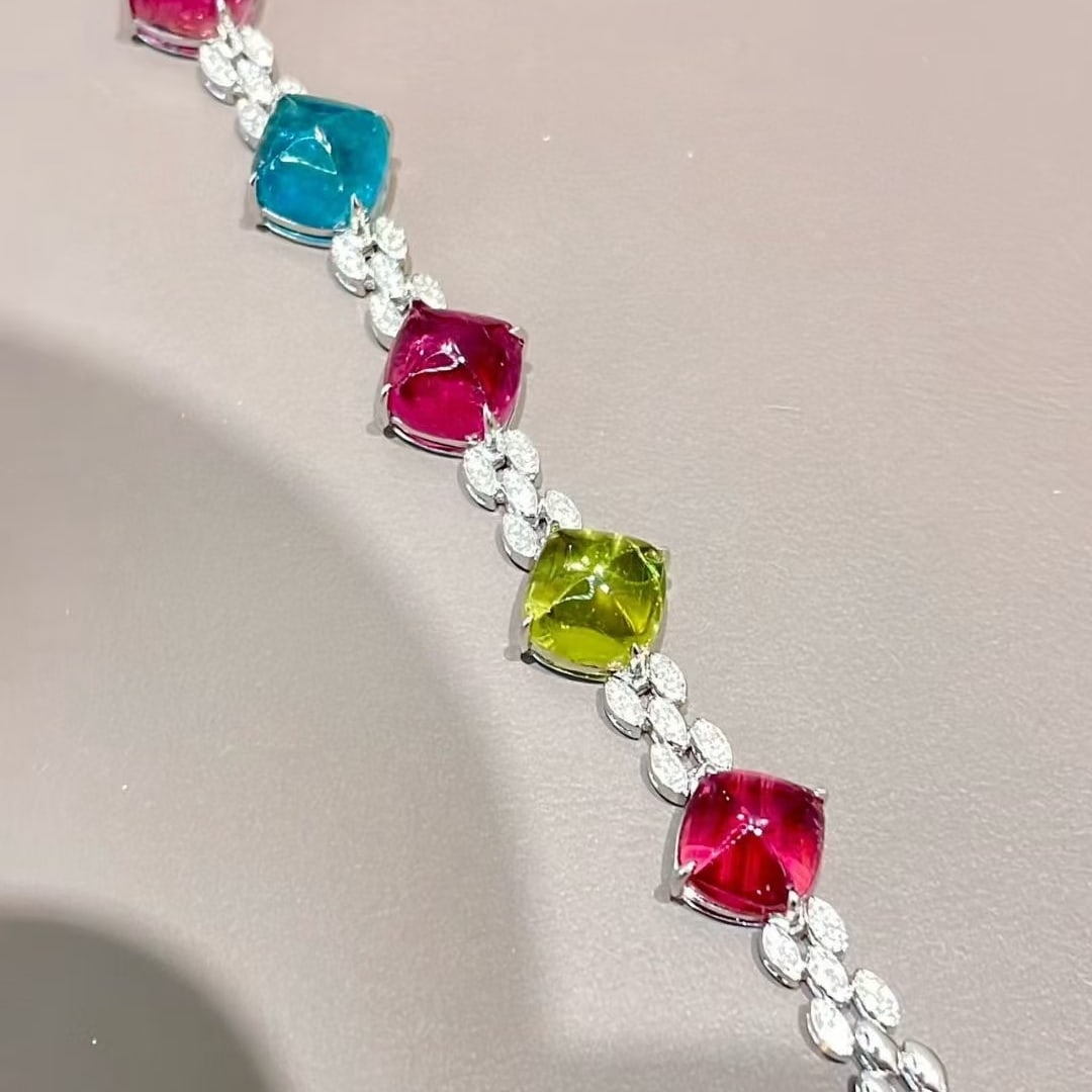 14k Gold 17.68 Ct Natural Tourmaline & Diamond Bracelet - 8