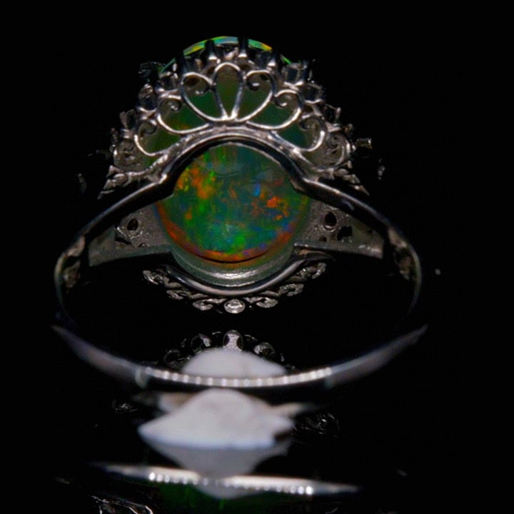 14k Gold 2.94 Ctw Natural Opal & Diamond Ring - 4