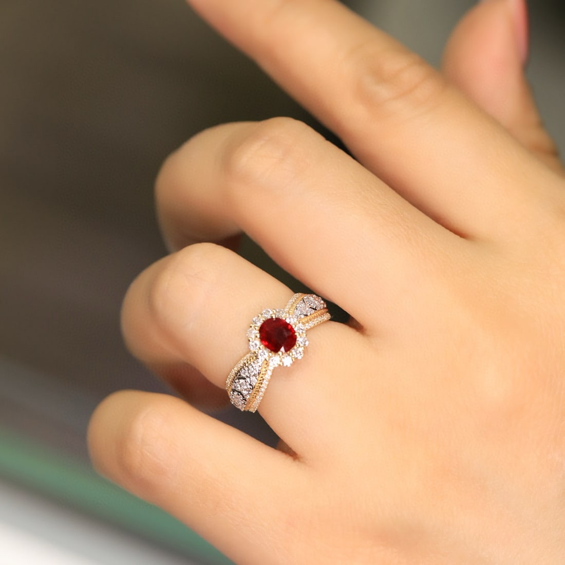 14k Gold 0.43 Ct Natural Ruby & Diamond Ring - 2