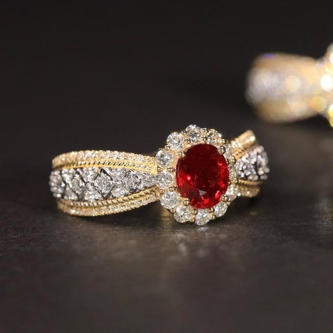 14k Gold 0.43 Ct Natural Ruby & Diamond Ring - 5