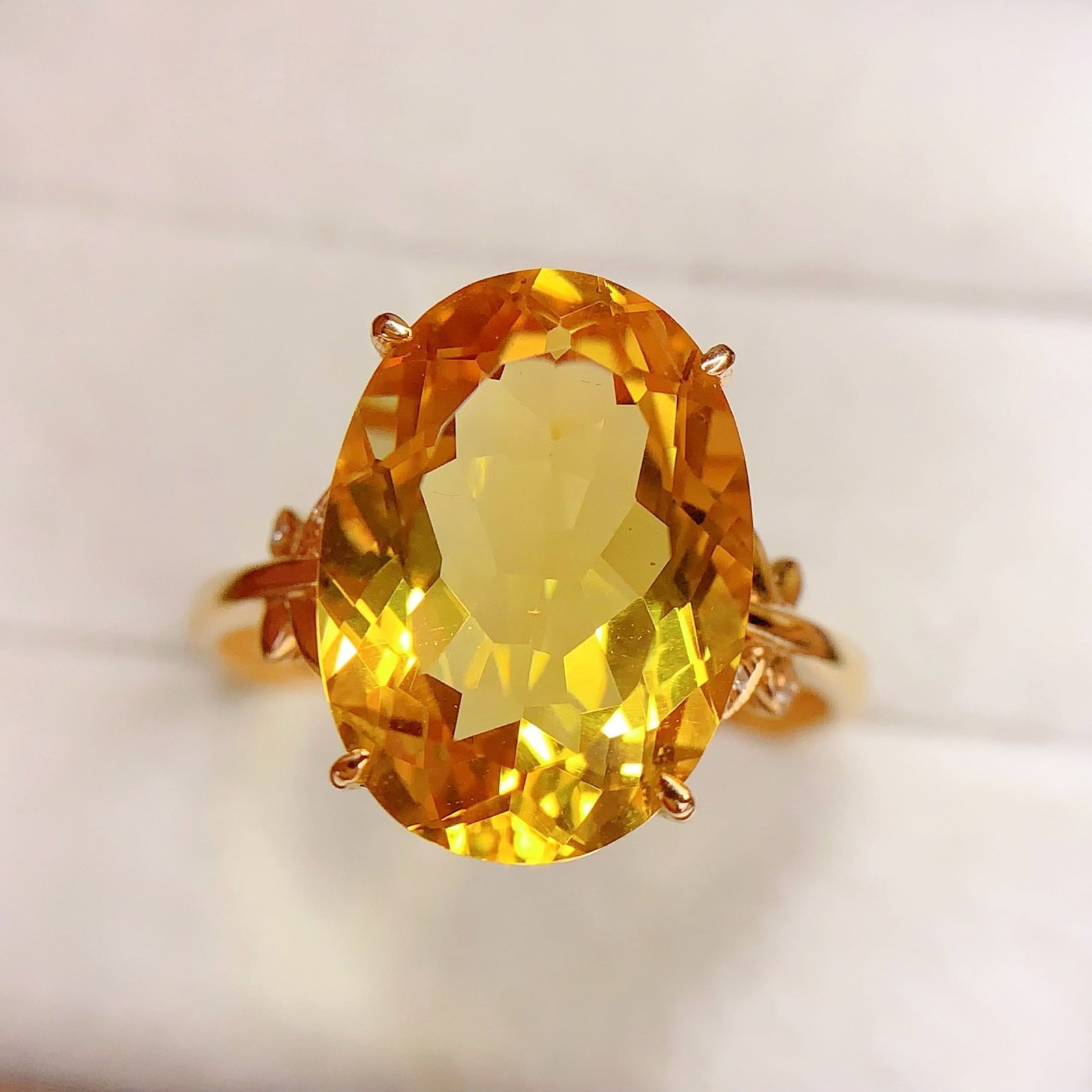 14k Gold 5 Ct Natural Citrine & Diamond Ring - 6