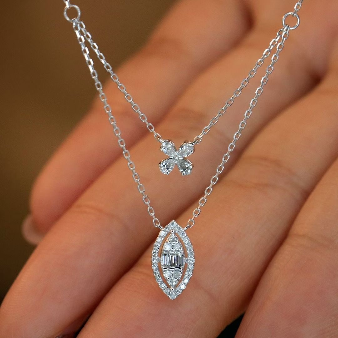 14k Gold 0.3 Ct Natural H Diamond Necklace: Ref:231037084 // gold content:14k gold // main gemstone:diamond // shape:multiply // carat weight:0. 3ct // clarity grade:vs-si // color:h // treatment:natural // Condition: New Low Estimate: 2200.00