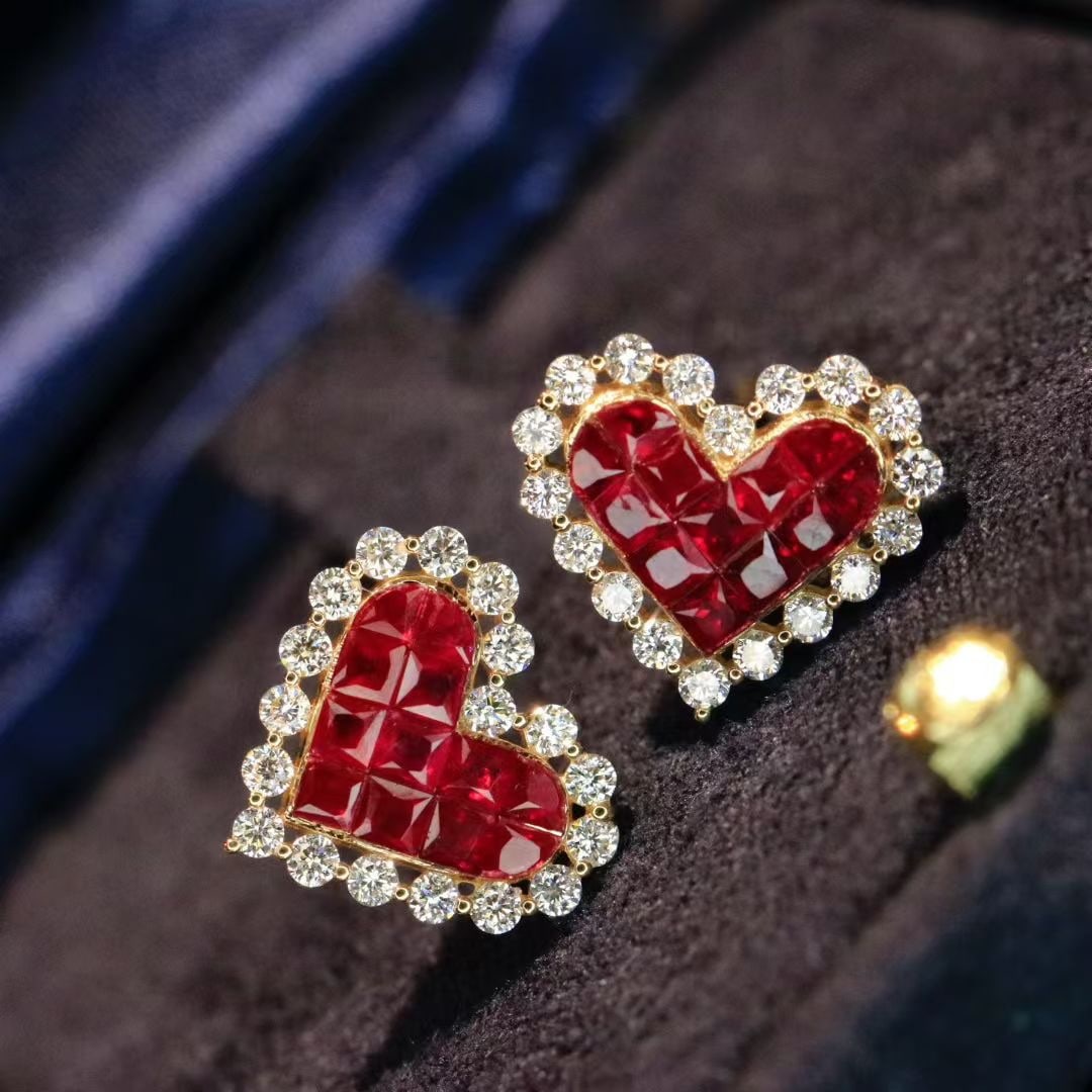 14k Gold 1.76 Ctw Natural Ruby & Diamond Earrings - 2
